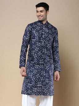 Sanwara - Blue Mens Designer & Stylish Printed Traditional Cotton Kurta