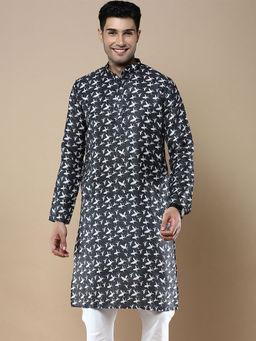 Sanwara - Blue Mens Designer & Stylish Printed Traditional Cotton Kurta