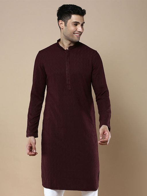 Sanwara Maroon Stylish Ethnic Chikankari Kurta for Men
