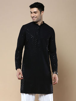 Sanwara - Black Stylish Ethnic Chikankari with Sequins Kurta for Men