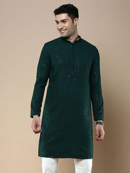 Sanwara - Green Stylish Ethnic Chikankari with Sequins Kurta for Men