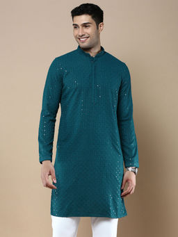 Sanwara - Green Stylish Ethnic Chikankari with Sequins Kurta for Men