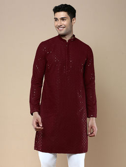 Sanwara - Maroon Stylish Ethnic Chikankari with Sequins Kurta for Men