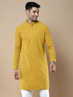 Sanwara - Yellow Stylish Ethnic Chikankari with Sequins Kurta for Men