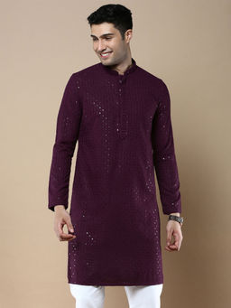 Sanwara - Purple Stylish Ethnic Chikankari with Sequins Kurta for Men