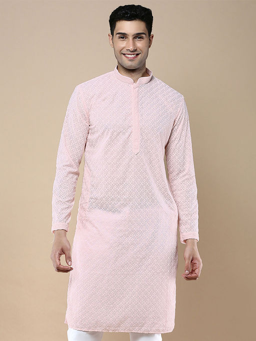 Sanwara Pink Stylish Ethnic Chikankari Kurta for Men