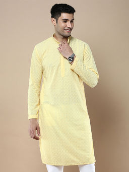 Sanwara - Yellow Stylish Ethnic Chikankari Kurta for Men