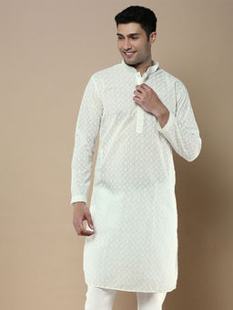 Sanwara - Off White Stylish Ethnic Chikankari Kurta for Men
