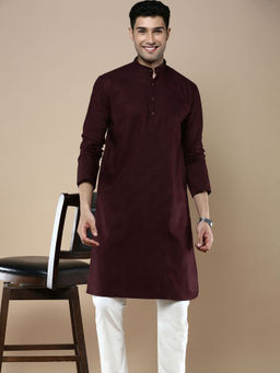 Sanwara - Maroon Sanwara Mens Ethnic Woven Cotton Silk Kurta