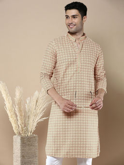 Sanwara - Beige Stylish Ethnic Chikankari Printed Kurta for Men
