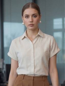 Style Quotient - Beige Women Solid Cotton Flex Shirt