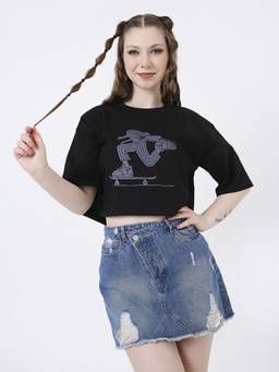 BLNK - Oversize Women Black Printed Tshirt