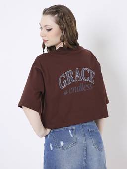 BLNK - Oversize Brown Printed Tshirt