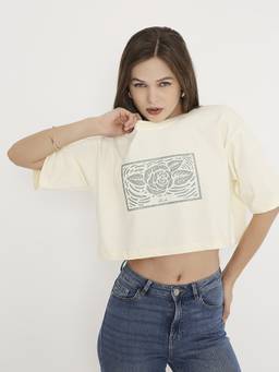 BLNK - Oversize Off White Printed Tshirt