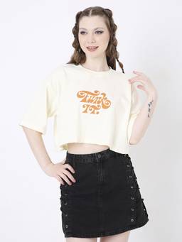 BLNK - Oversize Women Off White Typography Tshirt