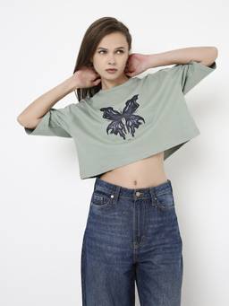 BLNK - Oversize Green Printed Tshirt