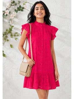 Lounge Dreams - Pink Schiffli Short Sleeves Shirt Dress