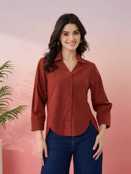 Latin Quarters - Women's Rust Solid Collar Neck Casual Shirt