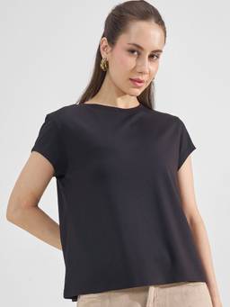 TOKYO TALKIES - Women Solid Black Tshirt