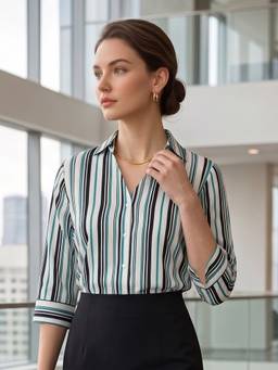 Style Quotient - White Women Striped Formal Shirt