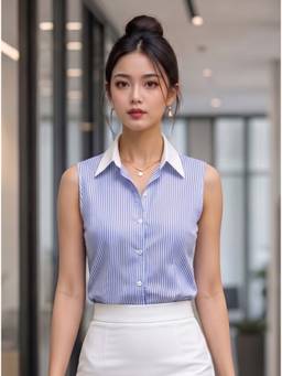 Style Quotient - Blue Women Vertical Stripe Polycotton Formal Shirt