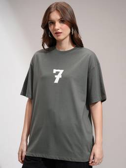 TOKYO TALKIES - Women Grey Dropshoulder Oversized Tshirt