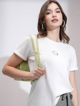 TOKYO TALKIES - Women White Round Neck Tshirt