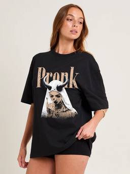 PRONK - Monarch Women Oversized Terry Printed T-Shirt