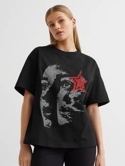 PRONK - Crimson Static Women Terry Printed Oversized T-Shirt