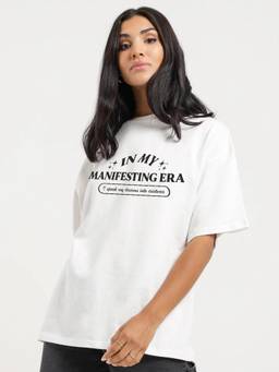 PRONK - Manifesting Era Women Oversized Terry Graphic T-Shirt