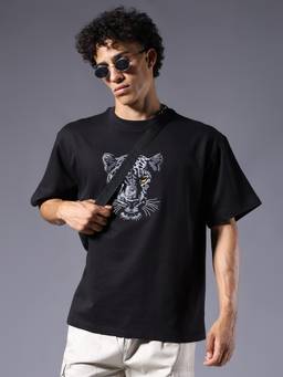 PRONK - Panther Embroidered Men Premium Oversized Terry T-Shirt