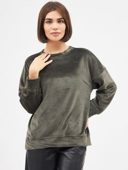 Kibo - Womens Super Soft Olive Oversized Box-Fit Sweatshirt