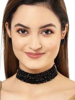 Karatcart - Black Crystal Beaded Choker Necklace Setfor Women (Set of 2)