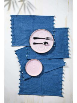 Freedom Tree - Denim Cotton Denim Blue Solid & Woven Table Mats - Set Of 4