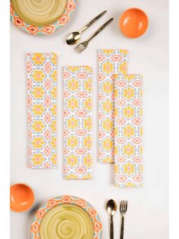Freedom Tree - Incana Pure Cotton Ripe Mango Yellow Print & Pattern Napkins - Set Of 4