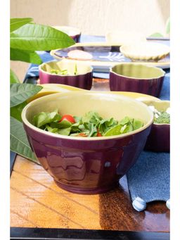 Freedom Tree - Solid Olive Green and Purple Ribbed Bowl (Set of 2)