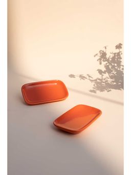 Freedom Tree - Solid Orange Rectangle Chip and Dip Plates (Set of 2)