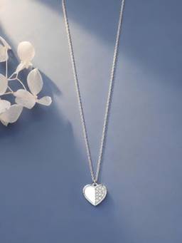 Axora Life - 925 Sterling Silver Half Heart CZ Pendant With Chain For Women