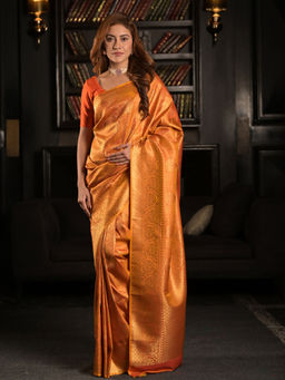 EXCLUSIVA - Orange Soft Woven Banarasi Saree with Unstitched Blouse