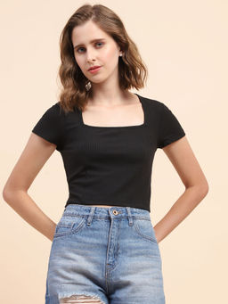 CAMLA - Barcelona Square Neck Black Ribbed Top