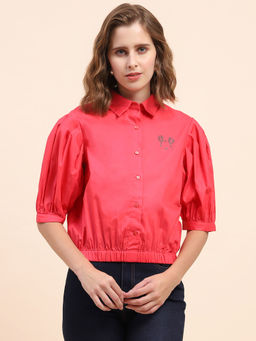 CAMLA - Barcelona Disney Print Hot Pink Puff Sleeve Shirt