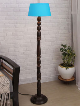 Homesake - Eclipse Black Wood Floor Lamp Turquoise Shade