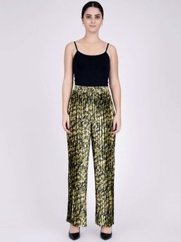 First Resort by Ramola Bachchan - Forest Green Camouflage Print Pleated Palazzo