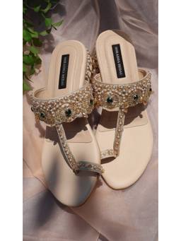 Shradha Hedau Footwear Couture - Beige One Toe Block Heels