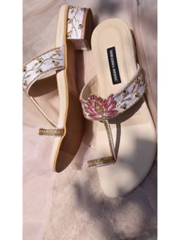 Shradha Hedau Footwear Couture - Beige One Toe Block Heels