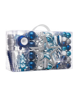 Little Surprise Box - Christmas Ball Ornaments Tree Hanging Silver & Blue Theme 100 Pieces Box Set