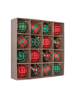 Little Surprise Box - Tree Hanging Red Green & Gold Christmas Balls 16 Pieces Box Set