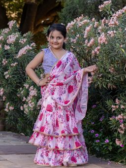 Cutiediva - Girls Ready to Wear Pink Saree with Schiffli Stitched Blouse