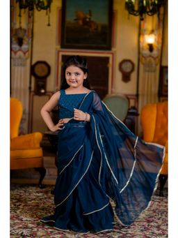 Cutiediva - Girls Pre Draped Ready to Wear Saree with Schiffli Stitched Blouse