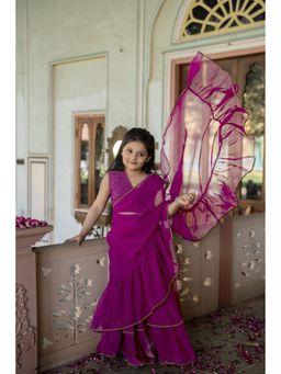 Cutiediva - Girls Pre Draped Ready to Wear Saree with Stitched Blouse